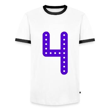 4 YEARS. 4th ANNIVERSARY. BIRTHDAY 4 YEARS. BIRTHDAY - Men's Ringer Shirt - white/black - Front - AI Model Female 172 light (172cm) & AI Model Male 178 dark (178cm)