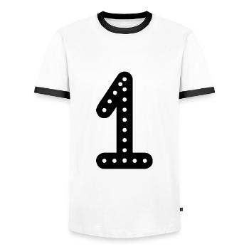 1. 1 AN. 1er ANNIVERSAIRE. ANNIVERSAIRE 1 AN. UN - T-shirt contrasté Homme - blanc/noir - Devant - AI Model Female 172 light (172cm) & AI Model Male 178 dark (178cm)