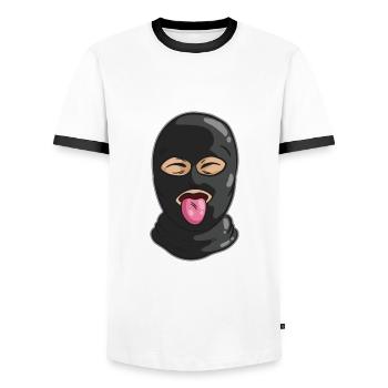 Freundlicher Dieb Maske Zunge Bank Räuber Gangster - Männer Kontrast-T-Shirt - Weiß/Schwarz - Vorne - AI Model Female 172 light (172cm) & AI Model Male 178 dark (178cm)