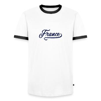 France - Men's Ringer Shirt - white/black - Front - AI Model Female 172 light (172cm) & AI Model Male 178 dark (178cm)