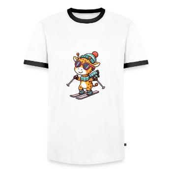 Cool giraffe skiers - elegance on the slopes - Men's Ringer Shirt - white/black - Front - AI Model Female 172 light (172cm) & AI Model Male 178 dark (178cm)