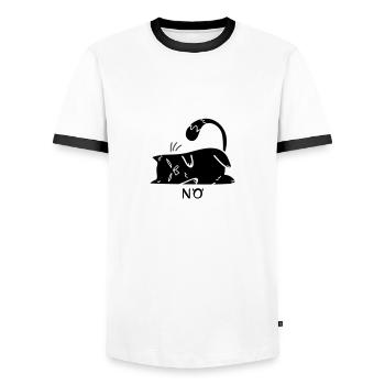 Katze Nö Nein Nope lustig faul - Männer Kontrast-T-Shirt - Weiß/Schwarz - Vorne - AI Model Female 172 light (172cm) & AI Model Male 178 dark (178cm)