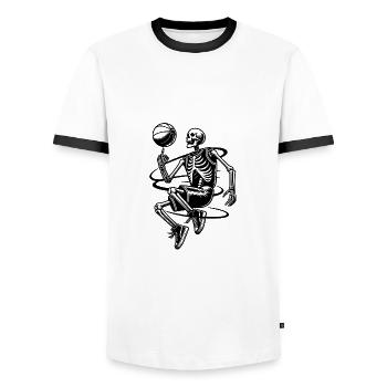 Halloween skeletons playing basketball - Men's Ringer Shirt - white/black - Front - AI Model Female 172 light (172cm) & AI Model Male 178 dark (178cm)
