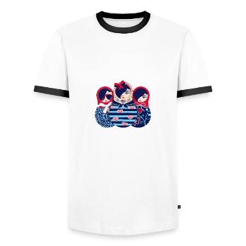 Trio Matryoshka: Sveta Marina Helena - T-shirt contrasté Homme - blanc/noir - Devant - AI Model Female 172 light (172cm) & AI Model Male 178 dark (178cm)