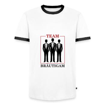 Groom Team Bachelor Wedding - Men's Ringer Shirt - white/black - Front - AI Model Female 172 light (172cm) & AI Model Male 178 dark (178cm)