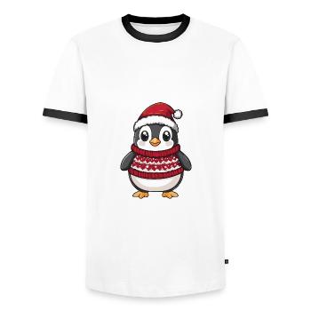 Penguin Christmas Comic - Men's Ringer Shirt - white/black - Front - AI Model Female 172 light (172cm) & AI Model Male 178 dark (178cm)