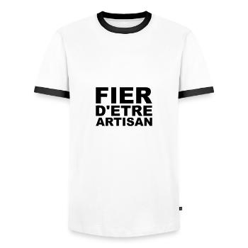 Fier d'être Artisan - Vecto - T-shirt contrasté Homme - blanc/noir - Devant - AI Model Female 172 light (172cm) & AI Model Male 178 dark (178cm)