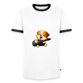 Guitariste de chien - T-shirt contrasté Homme - blanc/noir - Devant - AI Model Female 172 light (172cm) & AI Model Male 178 dark (178cm)