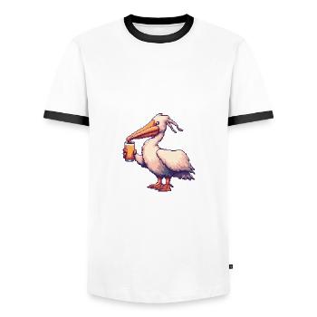 Pelican Bird Beer Pixel - Men's Ringer Shirt - white/black - Front - AI Model Female 172 light (172cm) & AI Model Male 178 dark (178cm)
