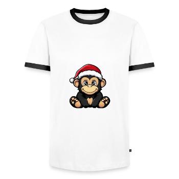 Monkey Christmas Cute - Men's Ringer Shirt - white/black - Front - AI Model Female 172 light (172cm) & AI Model Male 178 dark (178cm)