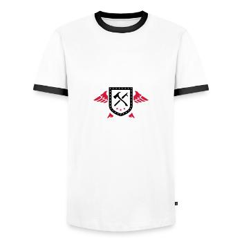 Pompier - Secours - T-shirt contrasté Homme - blanc/noir - Devant - AI Model Female 172 light (172cm) & AI Model Male 178 dark (178cm)