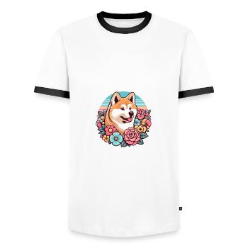Akita Inu Retro Pastell Blumen - Männer Kontrast-T-Shirt - Weiß/Schwarz - Vorne - AI Model Female 172 light (172cm) & AI Model Male 178 dark (178cm)
