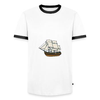 Sailing ship - Men's Ringer Shirt - white/black - Front - AI Model Female 172 light (172cm) & AI Model Male 178 dark (178cm)