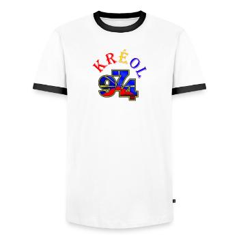 Kreol 974 Neon Grid - Men's Ringer Shirt - white/black - Front - AI Model Female 172 light (172cm) & AI Model Male 178 dark (178cm)
