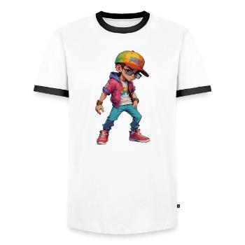 Cool Young Teen Boy - Men's Ringer Shirt - white/black - Front - AI Model Female 172 light (172cm) & AI Model Male 178 dark (178cm)