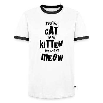 You've CAT to be KITTEN me right MEOW - T-shirt contrasté Homme - blanc/noir - Devant - AI Model Female 172 light (172cm) & AI Model Male 178 dark (178cm)