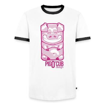 PigOcub-By DarKy-01z - T-shirt contrasté Homme - blanc/noir - Devant - AI Model Female 172 light (172cm) & AI Model Male 178 dark (178cm)