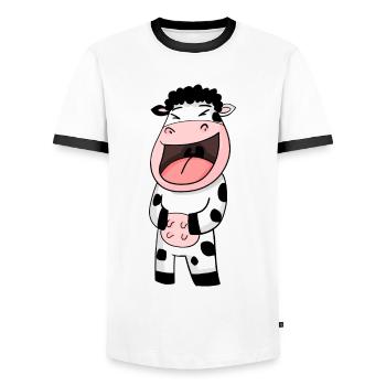 Cow laughs - Men's Ringer Shirt - white/black - Front - AI Model Female 172 light (172cm) & AI Model Male 178 dark (178cm)