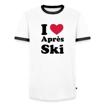 I Love Après Ski - Männer Kontrast-T-Shirt - Weiß/Schwarz - Vorne - AI Model Female 172 light (172cm) & AI Model Male 178 dark (178cm)