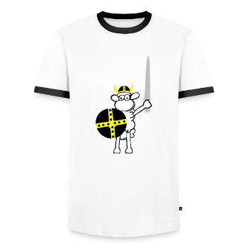 wikinger3 - Männer Kontrast-T-Shirt - Weiß/Schwarz - Vorne - AI Model Female 172 light (172cm) & AI Model Male 178 dark (178cm)