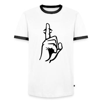 hand__ruhe_bitte_ - Männer Kontrast-T-Shirt - Weiß/Schwarz - Vorne - AI Model Female 172 light (172cm) & AI Model Male 178 dark (178cm)