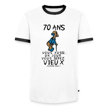 70 ans vieux monsieur anniversaire humour moi - T-shirt contrasté Homme - blanc/noir - Devant - AI Model Female 172 light (172cm) & AI Model Male 178 dark (178cm)