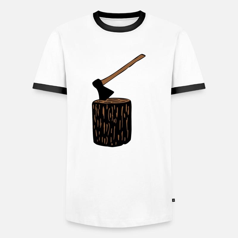 Ax and tree trunk - Men's Ringer Shirt - white/black