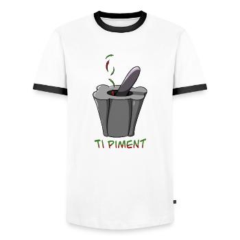 Ti piment la Réunion - T-shirt contrasté Homme - blanc/noir - Devant - AI Model Female 172 light (172cm) & AI Model Male 178 dark (178cm)