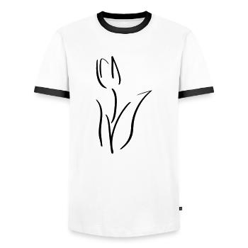 Tulip Line Art - Minimalist - Men's Ringer Shirt - white/black - Front - AI Model Female 172 light (172cm) & AI Model Male 178 dark (178cm)