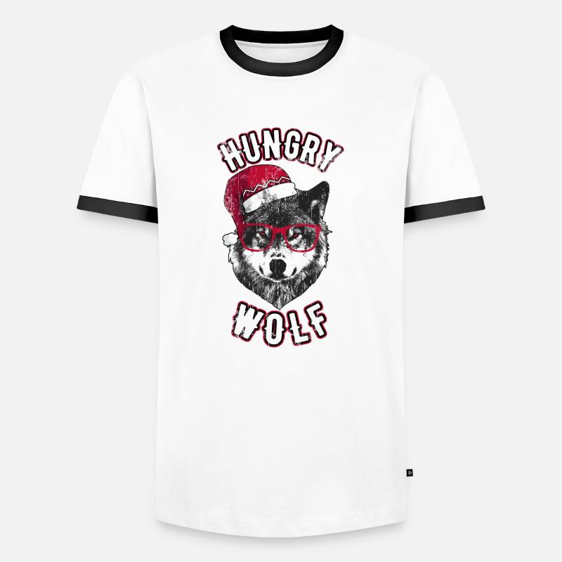 Hungry Wolf – Grumpy Christmas Wolf - Männer Kontrast-T-Shirt - Weiß/Schwarz