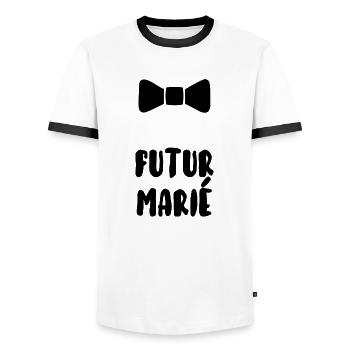 Futur marié - T-shirt contrasté Homme - blanc/noir - Devant - AI Model Female 172 light (172cm) & AI Model Male 178 dark (178cm)
