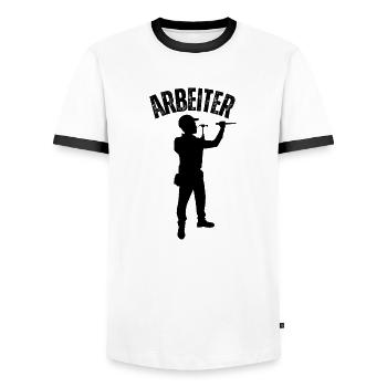 Arbeiter - Männer Kontrast-T-Shirt - Weiß/Schwarz - Vorne - AI Model Female 172 light (172cm) & AI Model Male 178 dark (178cm)