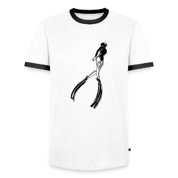 Free dive woman with fins - Men's Ringer Shirt - white/black - Front - AI Model Female 172 light (172cm) & AI Model Male 178 dark (178cm)