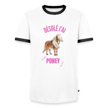 Désolé j'ai Poney - T-shirt contrasté Homme - blanc/noir - Devant - AI Model Female 172 light (172cm) & AI Model Male 178 dark (178cm)