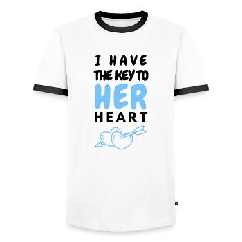 I Have The Key To Her Heart (Male) - Men's Ringer Shirt - white/black - Front - AI Model Female 172 light (172cm) & AI Model Male 178 dark (178cm)