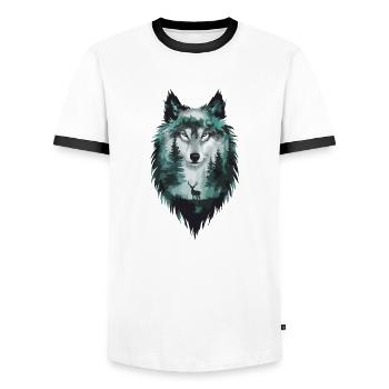 Majestätischer Wolf und Hirsch Natur Kunst - Männer Kontrast-T-Shirt - Weiß/Schwarz - Vorne - AI Model Female 172 light (172cm) & AI Model Male 178 dark (178cm)