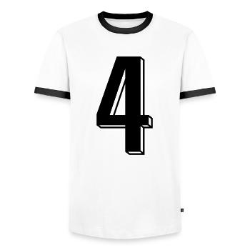 Nummer 4 - Zahl VIER Trikotnummer 4 Jahre - Männer Kontrast-T-Shirt - Weiß/Schwarz - Vorne - AI Model Female 172 light (172cm) & AI Model Male 178 dark (178cm)