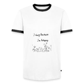 Je chante parce que je suis heureux - T-shirt contrasté Homme - blanc/noir - Devant - AI Model Female 172 light (172cm) & AI Model Male 178 dark (178cm)