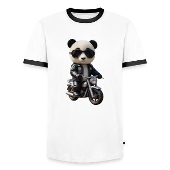 Biker Panda - Männer Kontrast-T-Shirt - Weiß/Schwarz - Vorne - AI Model Female 172 light (172cm) & AI Model Male 178 dark (178cm)