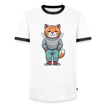 Drôle Chat Réfrigéré Amour Chats - T-shirt contrasté Homme - blanc/noir - Devant - AI Model Female 172 light (172cm) & AI Model Male 178 dark (178cm)