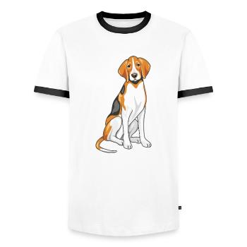 Sitzender Foxhound - Männer Kontrast-T-Shirt - Weiß/Schwarz - Vorne - AI Model Female 172 light (172cm) & AI Model Male 178 dark (178cm)