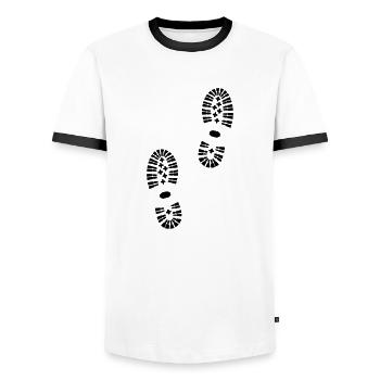 Footprints, hiking (super cheap) - T-shirt contrasté Homme - blanc/noir - Devant - AI Model Female 172 light (172cm) & AI Model Male 178 dark (178cm)