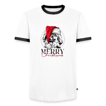 Santa PEKINGESE Merry Christmas Dogs Wilsigns - Men's Ringer Shirt - white/black - Front - AI Model Female 172 light (172cm) & AI Model Male 178 dark (178cm)