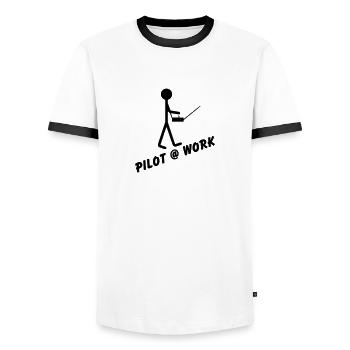 Pilote @ Travail - T-shirt contrasté Homme - blanc/noir - Devant - AI Model Female 172 light (172cm) & AI Model Male 178 dark (178cm)