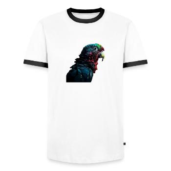 La perruche multicolore - T-shirt contrasté Homme - blanc/noir - Devant - AI Model Female 172 light (172cm) & AI Model Male 178 dark (178cm)
