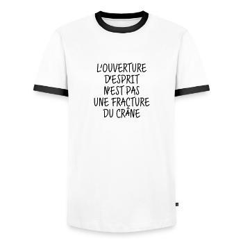 Citation Humour Philosophie Drôle Slogan Comique - T-shirt contrasté Homme - blanc/noir - Devant - AI Model Female 172 light (172cm) & AI Model Male 178 dark (178cm)