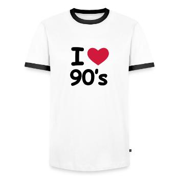 I Love 90's - Men's Ringer Shirt - white/black - Front - AI Model Female 172 light (172cm) & AI Model Male 178 dark (178cm)