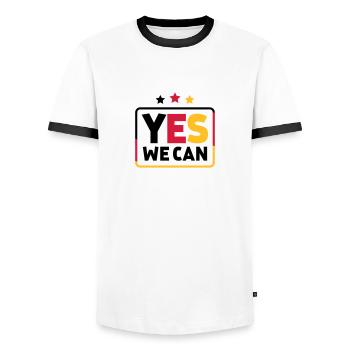 Yes we can Schwarz Rot Gold Deutschland Fußballfan - Männer Kontrast-T-Shirt - Weiß/Schwarz - Vorne - AI Model Female 172 light (172cm) & AI Model Male 178 dark (178cm)
