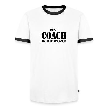 Best Coach in the World - T-shirt contrasté Homme - blanc/noir - Devant - AI Model Female 172 light (172cm) & AI Model Male 178 dark (178cm)
