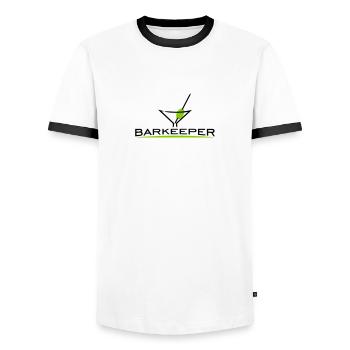 Barkeeper (h, 2c) - Men's Ringer Shirt - white/black - Front - AI Model Female 172 light (172cm) & AI Model Male 178 dark (178cm)